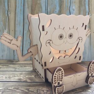 Intra απο ξύλο plywood 3mm-4mm πάχος - Μπομπ Σφουγγαράκης Μολυβοθήκη με Συρτάρι Δίασταση 30x30 cm Intraeaxys-pok3ddj7