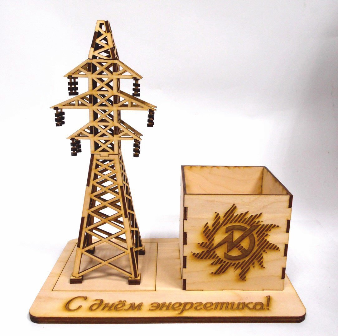Intra απο ξύλο plywood 3mm-4mm πάχος - Electricity Tower Pencil Holder Desk Organizer Δίασταση 30x30 cm Intraeaxys-078yl8qo