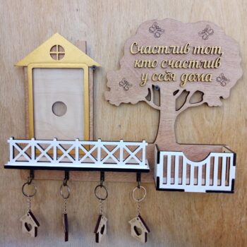 Intra απο ξύλο plywood 3mm-4mm πάχος - Διακοσμητική επιτοίχια κρεμάστρα κλειδιών με ράφι Δίασταση 30x30 cm Intraeaxys-eo20pmq7 - Image 1