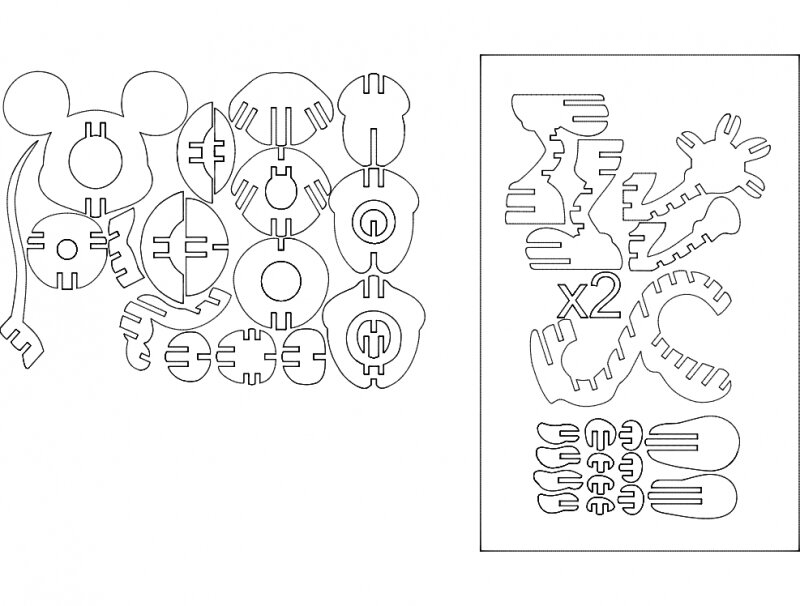 Intra απο ξύλο plywood 3mm-4mm πάχος - Μίκυ 3d Δίασταση 30x30 cm Intraeaxys-joe528o6