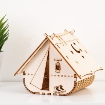 Intra απο ξύλο plywood 3mm-4mm πάχος - Ξύλινο Φωτιστικό Νύχτας σε σχήμα Σκηνής Δίασταση 30x30 cm Intraeaxys-qommkvko - Image 1