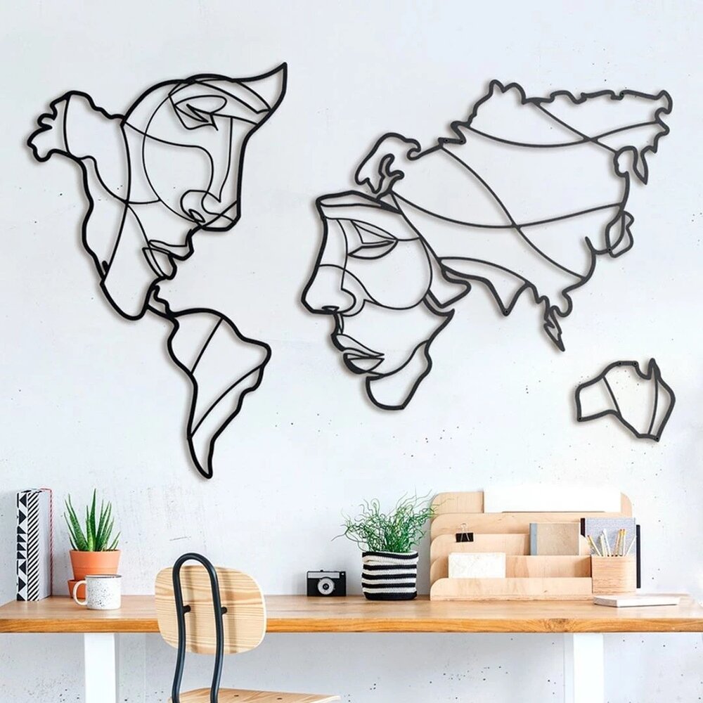 Intra απο ξύλο plywood 3mm-4mm πάχος - Faces Of The World Map Wall Art Δίασταση 30x30 cm Intraeaxys-p7ymexr7