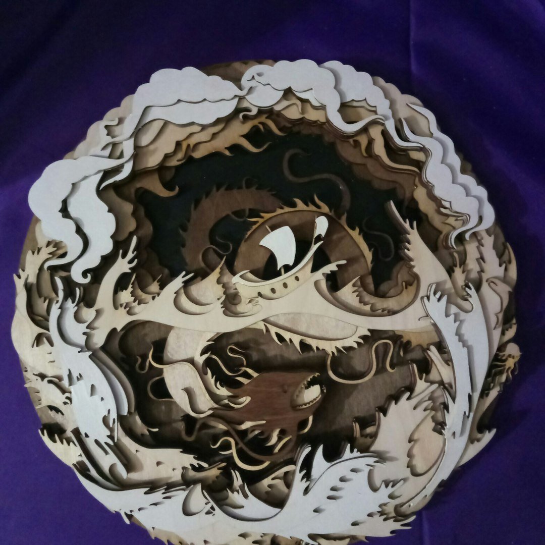 Intra απο ξύλο plywood 3mm-4mm πάχος - Σκάλισμα Δράκον Δίασταση 40x50 cm Intraeaxys-eo234l78