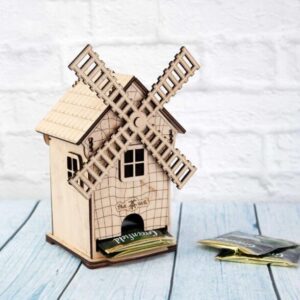 Intra απο ξύλο plywood 3mm-4mm πάχος - Αποθήκευση φακέλου τσαγιού σε σχήμα μύλου Δίασταση 30x30 cm Intraeaxys-zo9y9zr7