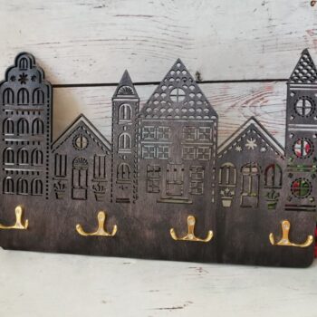 Intra απο ξύλο plywood 3mm-4mm πάχος - Ξύλινη κλειδοθήκη σε σχήμα σπιτιού Δίασταση 30x30 cm Intraeaxys-voq2906o - Image 1