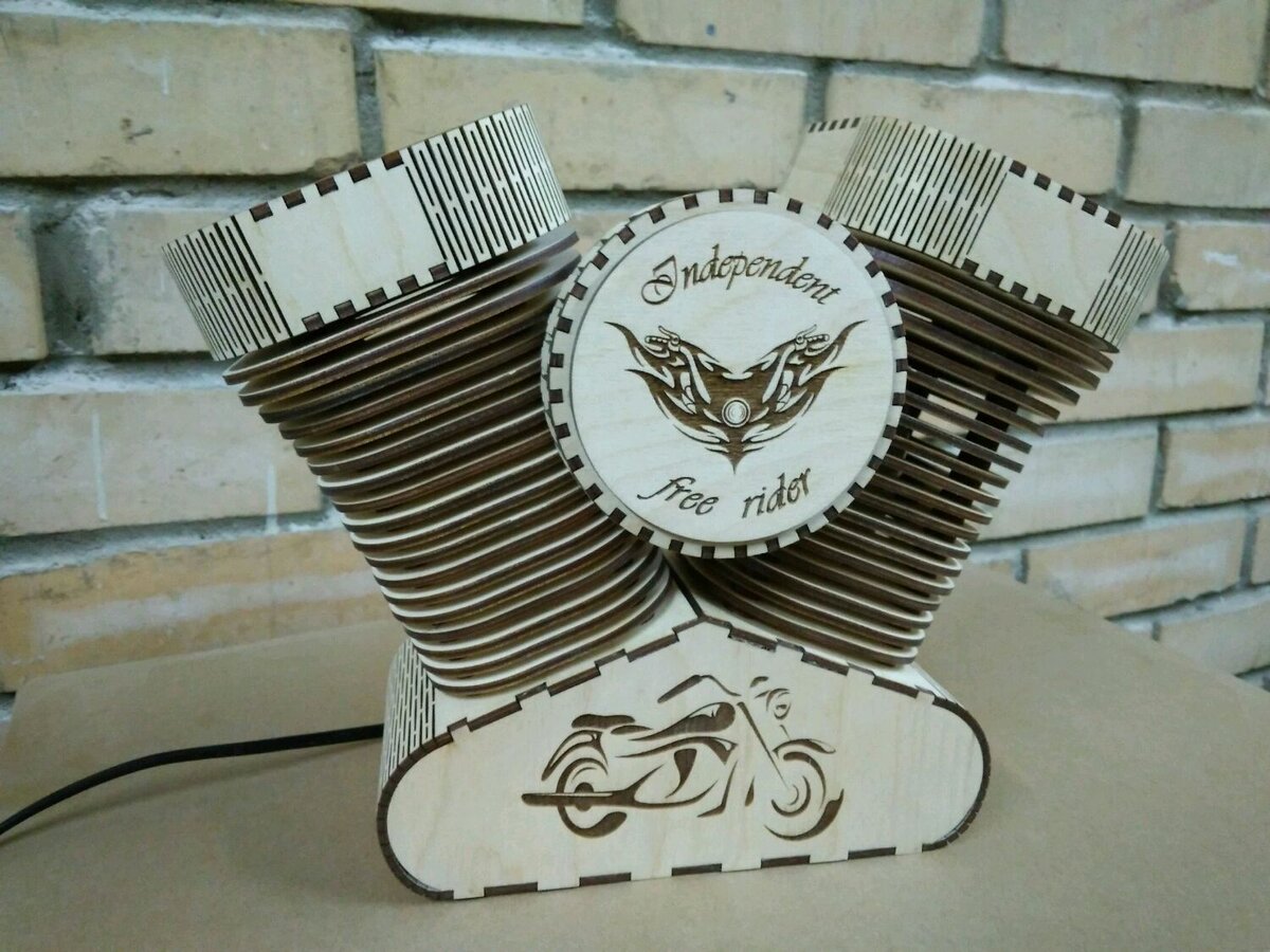 Intra απο ξύλο plywood 3mm-4mm πάχος - Harley Davidson Lamp Night Light Δίασταση 30x30 cm Intraeaxys-lopq62k7