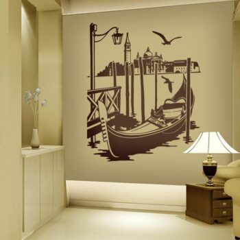 Intra απο ξύλο plywood 3mm-4mm πάχος - Αυτοκόλλητο τοίχου γόνδολα στη Βενετία Δίασταση 30x30 cm Intraeaxys-91jdql51 - Image 3