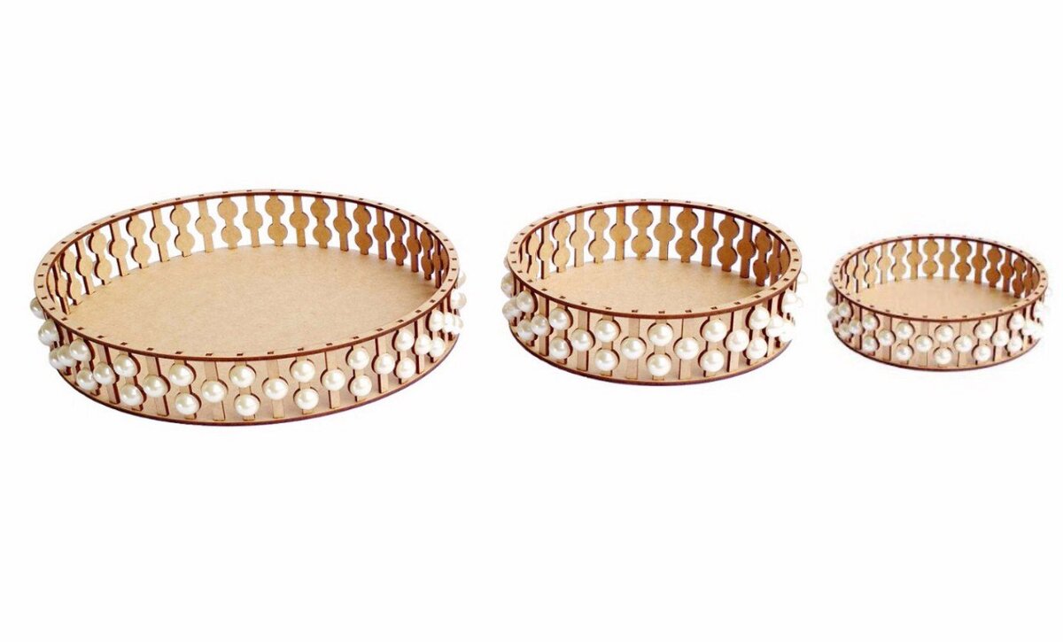 Intra απο ξύλο plywood 3mm-4mm πάχος - Festa Trio De Bandejas Perolas Δίασταση 30x30 cm Intraeaxys-lop8pz7w