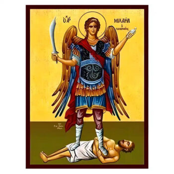 Εικόνα Ορθοδοξίας με περίγραμμα χρυσό σε ξύλο Φλαμουρίας  με  βάση Εικόνα Αρχάγγελος Μιχαήλ Πανορμίτης της Σύμης Χειροποίητη Ελληνορθόδοξη , Κρεμαστή πλάκα βυζαντινής τέχνης, χριστιανική τέχνη Διάσταση 45x35 cm (17,7 x 13,8 ίντσες) INTRAEK-6294670417 - Image 1