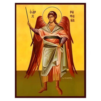 Εικόνα Ορθοδοξίας με περίγραμμα χρυσό σε ξύλο Φλαμουρίας με βάση Εικόνα Άρχων Ραφαήλ Χειροποίητη Ελληνορθόδοξη , Κρεμαστή πλάκα βυζαντινής τέχνης, χριστιανική τέχνη Διάσταση 45x35 cm (17,7 x 13,8 ίντσες) INTRAEK-6294670413 - Image 1