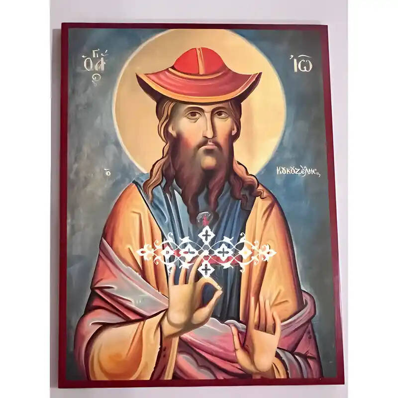 Εικόνα Ορθοδοξίας με περίγραμμα χρυσό σε ξύλο Φλαμουρίας  με  βάση Εικόνα Όσιος Ιωάννης Κουκουζέλης Χειροποίητη Ελληνορθόδοξη , Κρεμαστή πλάκα βυζαντινής τέχνης, χριστιανική τέχνη Διάσταση 40x30 cm (15,8 x 11,8 ίντσες) INTRAEK-294670411
