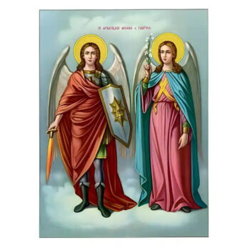 Εικόνα Ορθοδοξίας με περίγραμμα χρυσό σε ξύλο Φλαμουρίας  με  βάση Εικόνα Σύναξη Αρχαγγέλων Μιχαήλ και Γαβριήλ Χειροποίητη Ελληνορθόδοξη , Κρεμαστή πλάκα βυζαντινής τέχνης, χριστιανική τέχνη Διάσταση 40x30 cm (15,8 x 11,8 ίντσες) INTRAEK-294670406 - Image 1