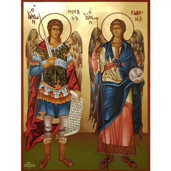 Εικόνα Ορθοδοξίας με περίγραμμα χρυσό σε ξύλο Φλαμουρίας  με  βάση Εικόνα Σύναξη Αρχαγγέλων Μιχαήλ και Γαβριήλ Χειροποίητη Ελληνορθόδοξη , Κρεμαστή πλάκα βυζαντινής τέχνης, χριστιανική τέχνη Διάσταση 40x30 cm (15,8 x 11,8 ίντσες) INTRAEK-294670403 - Image 1