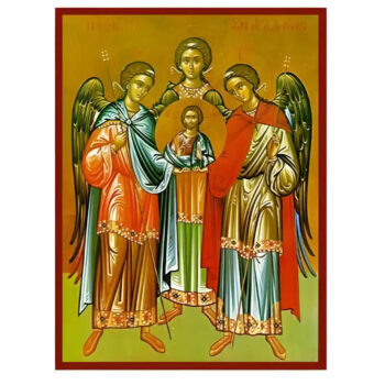 Εικόνα Ορθοδοξίας με περίγραμμα χρυσό σε ξύλο Φλαμουρίας  με  βάση Εικόνα Σύναξη Αρχαγγέλων Μιχαήλ, Γαβριήλ και Ραφαήλ Χειροποίητη Ελληνορθόδοξη , Κρεμαστή πλάκα βυζαντινής τέχνης, χριστιανική τέχνη Διάσταση 40x30 cm (15,8 x 11,8 ίντσες) INTRAEK-294670400 - Image 1