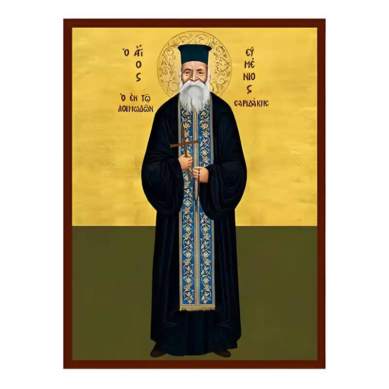 Εικόνα Ορθοδοξίας με περίγραμμα χρυσό σε ξύλο Φλαμουρίας  με  βάση Εικόνα Άγιος  Ευμένιος Σαριδάκης Χειροποίητη Ελληνορθόδοξη , Κρεμαστή πλάκα βυζαντινής τέχνης, χριστιανική τέχνη Διάσταση 40x30 cm (15,8 x 11,8 ίντσες) INTRAEK-294670392
