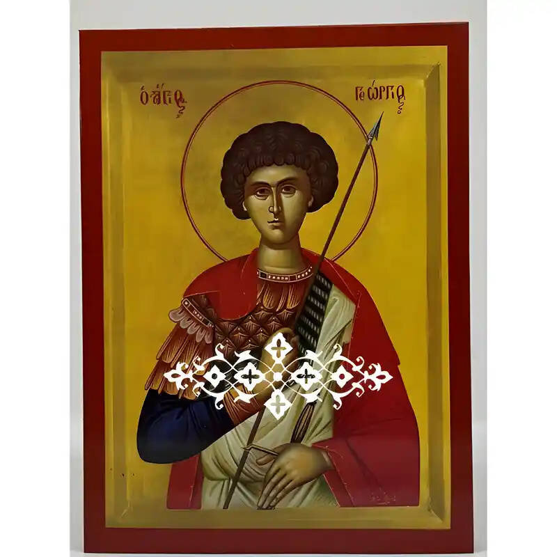 Εικόνα Ορθοδοξίας με περίγραμμα χρυσό σε ξύλο Φλαμουρίας  με  βάση Εικόνα Άγιος Γεώργιος Χειροποίητη Ελληνορθόδοξη , Κρεμαστή πλάκα βυζαντινής τέχνης, χριστιανική τέχνη Διάσταση 40x30 cm (15,8 x 11,8 ίντσες) INTRAEK-294670391