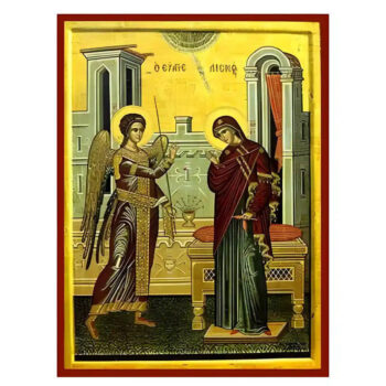 Εικόνα Ορθοδοξίας με περίγραμμα χρυσό σε ξύλο Φλαμουρίας  με  βάση Εικόνα Ευαγγελισμός της Θεοτόκου Χειροποίητη Ελληνορθόδοξη , Κρεμαστή πλάκα βυζαντινής τέχνης, χριστιανική τέχνη Διάσταση 40x30 cm (15,8 x 11,8 ίντσες) INTRAEK-294670381 - Image 1