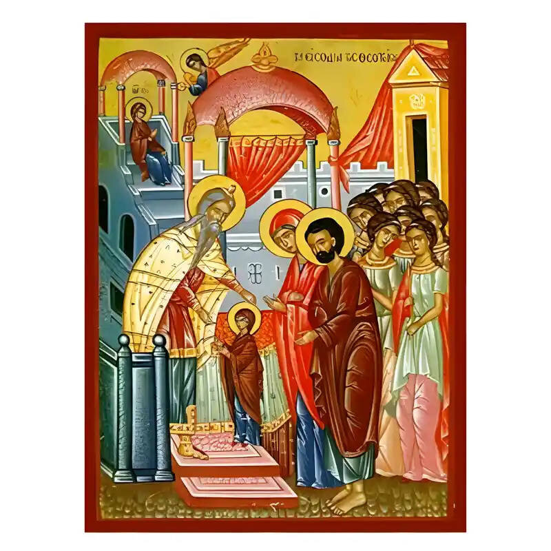 Εικόνα Ορθοδοξίας με περίγραμμα χρυσό σε ξύλο Φλαμουρίας  με  βάση Εικόνα Εισόδια της Θεοτόκου Χειροποίητη Ελληνορθόδοξη , Κρεμαστή πλάκα βυζαντινής τέχνης, χριστιανική τέχνη Διάσταση 45x35 cm (17,7 x 13,8 ίντσες) INTRAEK-6294671350