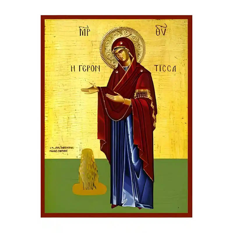 Εικόνα Ορθοδοξίας με περίγραμμα χρυσό σε ξύλο Φλαμουρίας  με  βάση Εικόνα Παναγία Γερόντισσα Χειροποίητη Ελληνορθόδοξη , Κρεμαστή πλάκα βυζαντινής τέχνης, χριστιανική τέχνη Διάσταση 45x35 cm (17,7 x 13,8 ίντσες) INTRAEK-6294671322