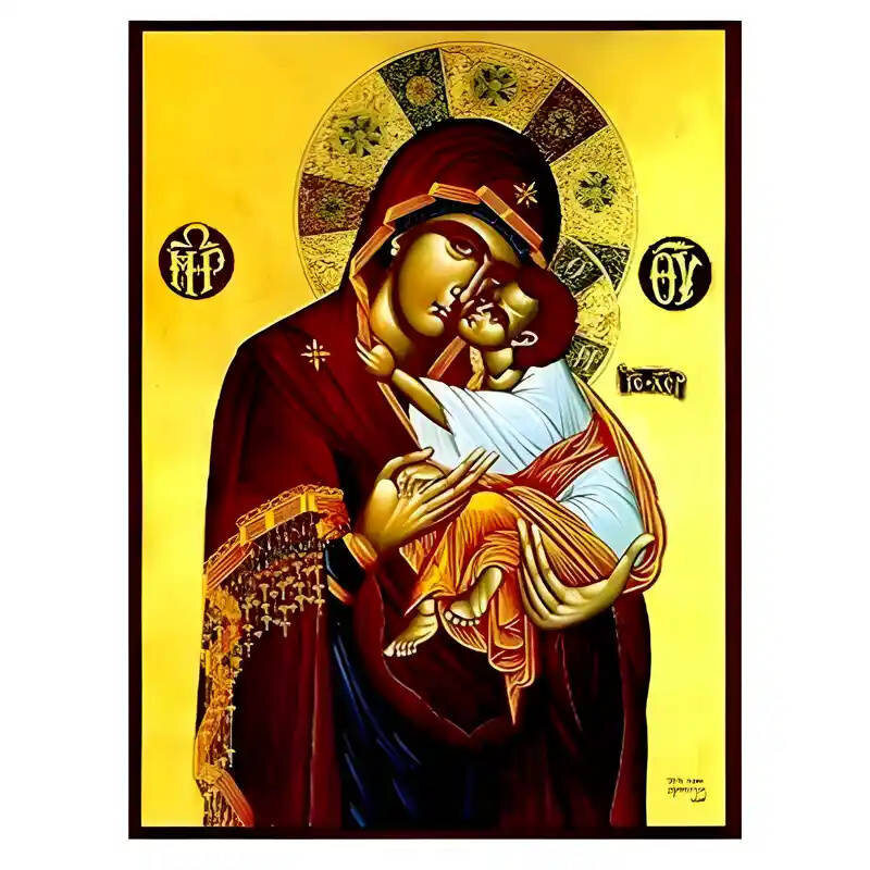 Εικόνα Ορθοδοξίας με περίγραμμα χρυσό σε ξύλο Φλαμουρίας  με  βάση Εικόνα Παναγία Γλυκοφιλούσα Χειροποίητη Ελληνορθόδοξη , Κρεμαστή πλάκα βυζαντινής τέχνης, χριστιανική τέχνη Διάσταση 45x35 cm (17,7 x 13,8 ίντσες) INTRAEK-6294671302