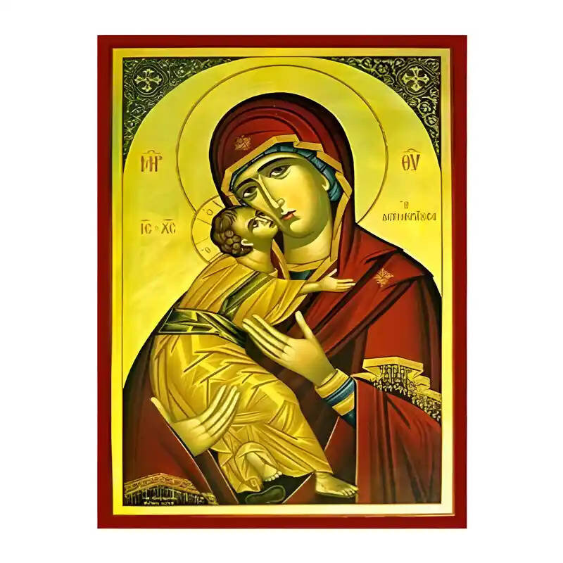 Εικόνα Ορθοδοξίας με περίγραμμα χρυσό σε ξύλο Φλαμουρίας  με  βάση Εικόνα Παναγία Γλυκοφιλούσα, Δεξιοκρατούσα Χειροποίητη Ελληνορθόδοξη , Κρεμαστή πλάκα βυζαντινής τέχνης, χριστιανική τέχνη Διάσταση 45x35 cm (17,7 x 13,8 ίντσες) INTRAEK-6294671299