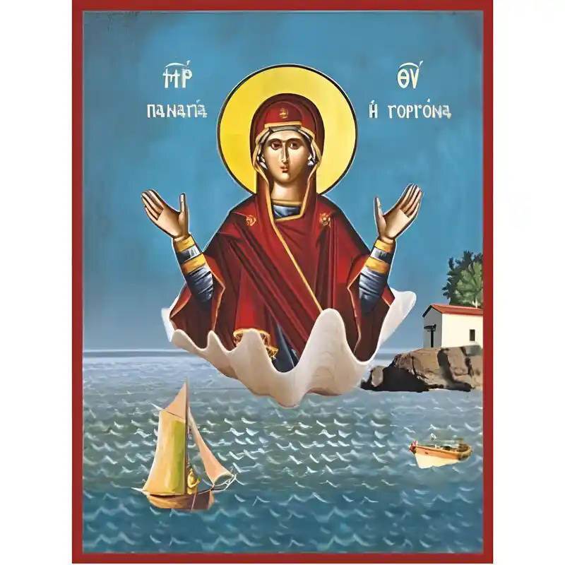 Εικόνα Ορθοδοξίας με περίγραμμα χρυσό σε ξύλο Φλαμουρίας  με  βάση Εικόνα Παναγία Γοργόνα Χειροποίητη Ελληνορθόδοξη , Κρεμαστή πλάκα βυζαντινής τέχνης, χριστιανική τέχνη Διάσταση 45x35 cm (17,7 x 13,8 ίντσες) INTRAEK-6294671296