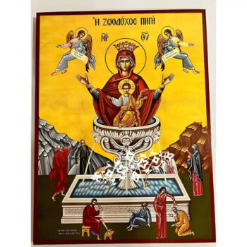 Εικόνα Ορθοδοξίας με περίγραμμα χρυσό σε ξύλο Φλαμουρίας  με  βάση Εικόνα Παναγία Ζωοδόχος Πηγή Χειροποίητη Ελληνορθόδοξη , Κρεμαστή πλάκα βυζαντινής τέχνης, χριστιανική τέχνη Διάσταση 45x35 cm (17,7 x 13,8 ίντσες) INTRAEK-11294671279 - Image 1