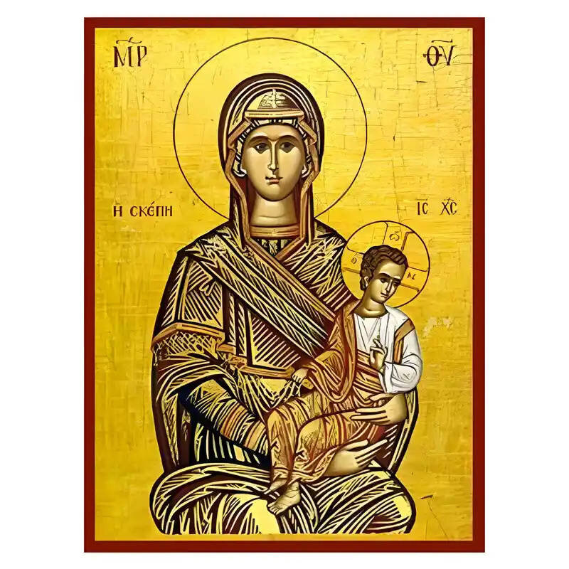 Εικόνα Ορθοδοξίας με περίγραμμα χρυσό σε ξύλο Φλαμουρίας  με  βάση Εικόνα Παναγία η Αγία Σκέπη Χειροποίητη Ελληνορθόδοξη , Κρεμαστή πλάκα βυζαντινής τέχνης, χριστιανική τέχνη Διάσταση 45x35 cm (17,7 x 13,8 ίντσες) INTRAEK-11294671275