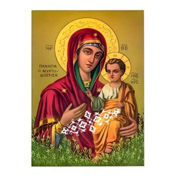 Εικόνα Ορθοδοξίας με περίγραμμα χρυσό σε ξύλο Φλαμουρίας  με  βάση Εικόνα Παναγία Μυρτιδιώτισσα Χειροποίητη Ελληνορθόδοξη , Κρεμαστή πλάκα βυζαντινής τέχνης, χριστιανική τέχνη Διάσταση 45x35 cm (17,7 x 13,8 ίντσες) INTRAEK-6294671247 - Image 1