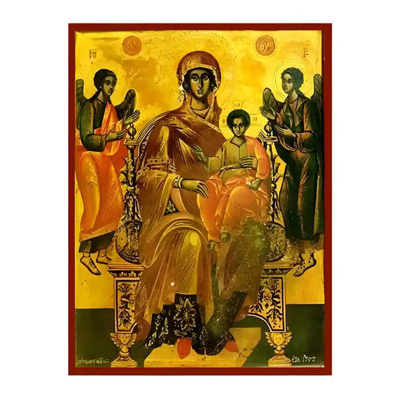 Εικόνα Ορθοδοξίας με περίγραμμα χρυσό σε ξύλο Φλαμουρίας  με  βάση Εικόνα Παναγία Πλατυτέρα των Ουρανών Χειροποίητη Ελληνορθόδοξη , Κρεμαστή πλάκα βυζαντινής τέχνης, χριστιανική τέχνη Διάσταση 45x35 cm (17,7 x 13,8 ίντσες) INTRAEK-6294671218