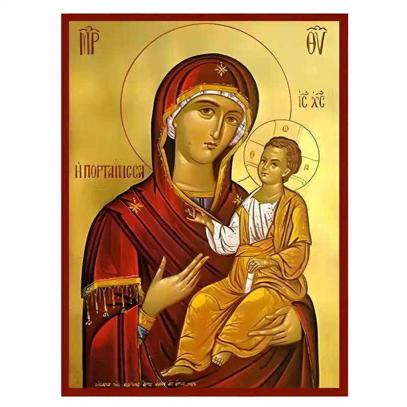 Εικόνα Ορθοδοξίας με περίγραμμα χρυσό σε ξύλο Φλαμουρίας  με  βάση Εικόνα Παναγία Πορταΐτισσα των Ιβήρων Χειροποίητη Ελληνορθόδοξη , Κρεμαστή πλάκα βυζαντινής τέχνης, χριστιανική τέχνη Διάσταση 45x35 cm (17,7 x 13,8 ίντσες) INTRAEK-6294671213