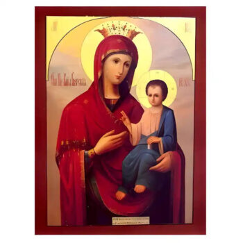 Εικόνα Ορθοδοξίας με περίγραμμα χρυσό σε ξύλο Φλαμουρίας  με  βάση Εικόνα Παναγία Πορταΐτισσα των Ιβήρων Χειροποίητη Ελληνορθόδοξη , Κρεμαστή πλάκα βυζαντινής τέχνης, χριστιανική τέχνη Διάσταση 45x35 cm (17,7 x 13,8 ίντσες) INTRAEK-6294671210 - Image 1