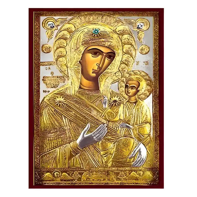 Εικόνα Ορθοδοξίας με περίγραμμα χρυσό σε ξύλο Φλαμουρίας  με  βάση Εικόνα Παναγία Προυσιώτισσα Χειροποίητη Ελληνορθόδοξη , Κρεμαστή πλάκα βυζαντινής τέχνης, χριστιανική τέχνη Διάσταση 45x35 cm (17,7 x 13,8 ίντσες) INTRAEK-6294671208