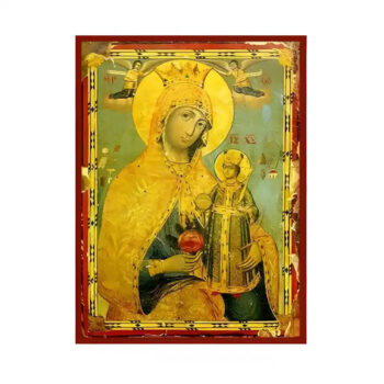 Εικόνα Ορθοδοξίας με περίγραμμα χρυσό σε ξύλο Φλαμουρίας  με  βάση Εικόνα Παναγία Ρόδο το Αμάραντο Χειροποίητη Ελληνορθόδοξη , Κρεμαστή πλάκα βυζαντινής τέχνης, χριστιανική τέχνη Διάσταση 45x35 cm (17,7 x 13,8 ίντσες) INTRAEK-6294671204 - Image 1