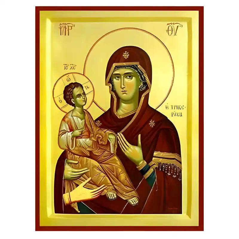 Εικόνα Ορθοδοξίας με περίγραμμα χρυσό σε ξύλο Φλαμουρίας  με  βάση Εικόνα Παναγία Τριχερούσα Χειροποίητη Ελληνορθόδοξη , Κρεμαστή πλάκα βυζαντινής τέχνης, χριστιανική τέχνη Διάσταση 45x35 cm (17,7 x 13,8 ίντσες) INTRAEK-6294671196