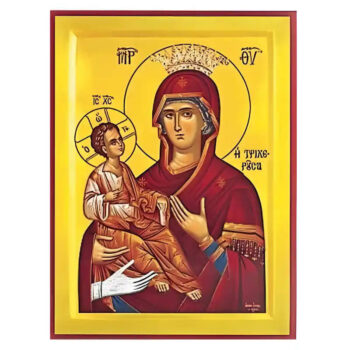 Εικόνα Ορθοδοξίας με περίγραμμα χρυσό σε ξύλο Φλαμουρίας  με  βάση Εικόνα Παναγία Τριχερούσα Χειροποίητη Ελληνορθόδοξη , Κρεμαστή πλάκα βυζαντινής τέχνης, χριστιανική τέχνη Διάσταση 45x35 cm (17,7 x 13,8 ίντσες) INTRAEK-6294671195 - Image 1
