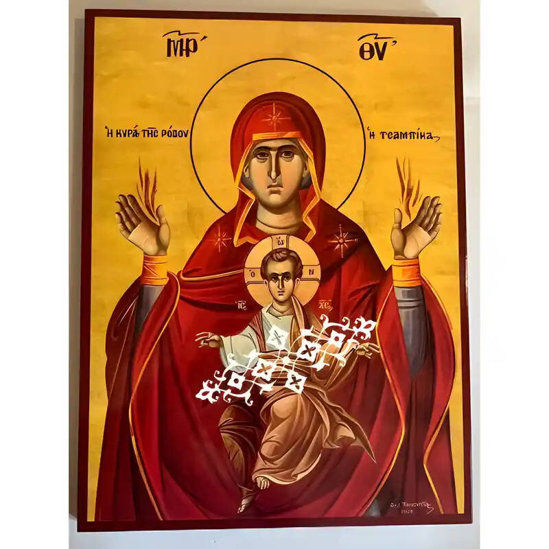 Εικόνα Ορθοδοξίας με περίγραμμα χρυσό σε ξύλο Φλαμουρίας  με  βάση Εικόνα Παναγία Τσαμπίκα Χειροποίητη Ελληνορθόδοξη , Κρεμαστή πλάκα βυζαντινής τέχνης, χριστιανική τέχνη Διάσταση 45x35 cm (17,7 x 13,8 ίντσες) INTRAEK-6294671192