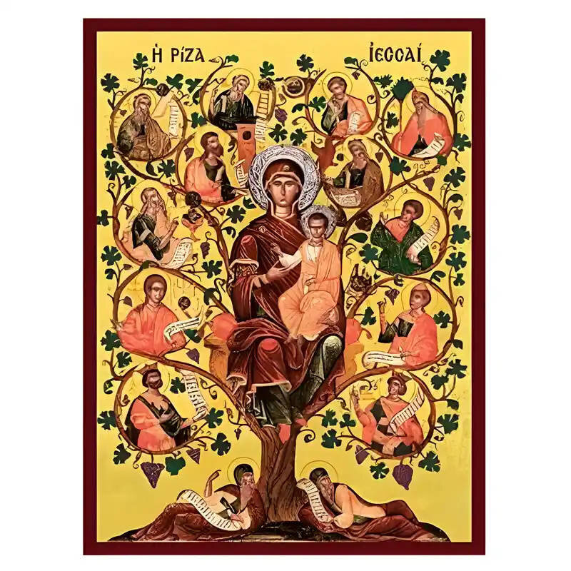 Εικόνα Ορθοδοξίας με περίγραμμα χρυσό σε ξύλο Φλαμουρίας  με  βάση Εικόνα Ρίζα του Ιεσσαί Χειροποίητη Ελληνορθόδοξη , Κρεμαστή πλάκα βυζαντινής τέχνης, χριστιανική τέχνη Διάσταση 45x35 cm (17,7 x 13,8 ίντσες) INTRAEK-6294671185