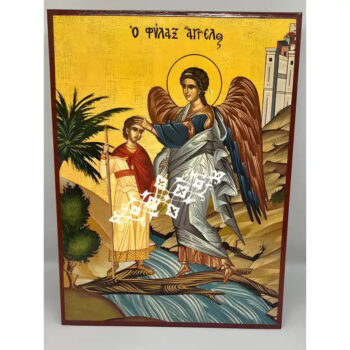 Εικόνα Ορθοδοξίας με περίγραμμα χρυσό σε ξύλο Φλαμουρίας  με  βάση Εικόνα Άγγελος Φύλαξ Χειροποίητη Ελληνορθόδοξη , Κρεμαστή πλάκα βυζαντινής τέχνης, χριστιανική τέχνη Διάσταση 45x35 cm (17,7 x 13,8 ίντσες) INTRAEK-6294670443 - Image 1