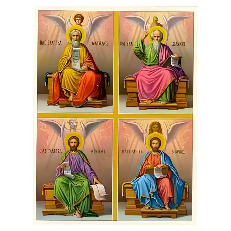 Εικόνα Ορθοδοξίας με περίγραμμα χρυσό σε ξύλο Φλαμουρίας  με  βάση Εικόνα Άγιοι Απόστολοι και Ευαγγελιστές, Μάρκος, Ματθαίος, Λουκάς και Ιωάννης Χειροποίητη Ελληνορθόδοξη , Κρεμαστή πλάκα βυζαντινής τέχνης, χριστιανική τέχνη Διάσταση 45x35 cm (17,7 x 13,8 ίντσες) INTRAEK-6294671163