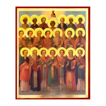 Εικόνα Ορθοδοξίας με περίγραμμα χρυσό σε ξύλο Φλαμουρίας  με  βάση Εικόνα Άγιοι είκοσι ένας Ανάργυροι Χειροποίητη Ελληνορθόδοξη , Κρεμαστή πλάκα βυζαντινής τέχνης, χριστιανική τέχνη Διάσταση 45x35 cm (17,7 x 13,8 ίντσες) INTRAEK-6294671153 - Image 1