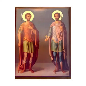 Εικόνα Ορθοδοξίας με περίγραμμα χρυσό σε ξύλο Φλαμουρίας  με  βάση Εικόνα Άγιοι Θεόδωροι, Τήρων και Στρατηλάτης Χειροποίητη Ελληνορθόδοξη , Κρεμαστή πλάκα βυζαντινής τέχνης, χριστιανική τέχνη Διάσταση 45x35 cm (17,7 x 13,8 ίντσες) INTRAEK-6294671145 - Image 1