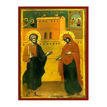 Εικόνα Ορθοδοξίας με περίγραμμα χρυσό σε ξύλο Φλαμουρίας  με  βάση Εικόνα Άγιοι Ιωακείμ και Άννα, Σύλληψη Χειροποίητη Ελληνορθόδοξη , Κρεμαστή πλάκα βυζαντινής τέχνης, χριστιανική τέχνη Διάσταση 45x35 cm (17,7 x 13,8 ίντσες) INTRAEK-6294671065 - Image 1