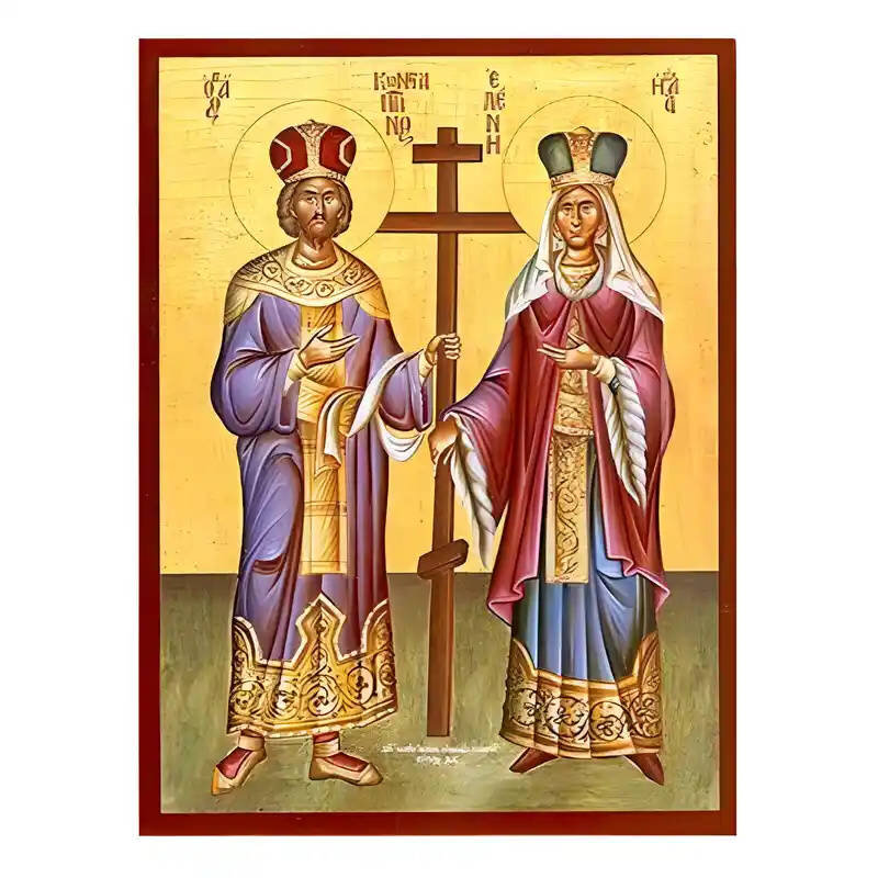 Εικόνα Ορθοδοξίας με περίγραμμα χρυσό σε ξύλο Φλαμουρίας  με  βάση Εικόνα Άγιοι Κωνσταντίνος και Ελένη Χειροποίητη Ελληνορθόδοξη , Κρεμαστή πλάκα βυζαντινής τέχνης, χριστιανική τέχνη Διάσταση 45x35 cm (17,7 x 13,8 ίντσες) INTRAEK-6294671130