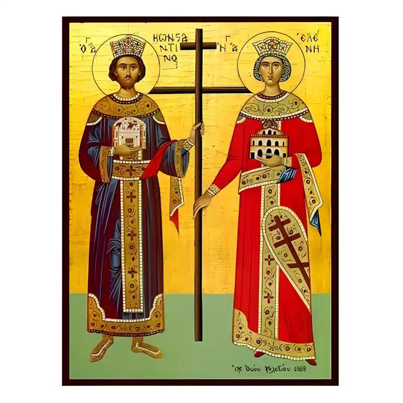 Εικόνα Ορθοδοξίας με περίγραμμα χρυσό σε ξύλο Φλαμουρίας  με  βάση Εικόνα Άγιοι Κωνσταντίνος και Ελένη Χειροποίητη Ελληνορθόδοξη , Κρεμαστή πλάκα βυζαντινής τέχνης, χριστιανική τέχνη Διάσταση 45x35 cm (17,7 x 13,8 ίντσες) INTRAEK-6294671127