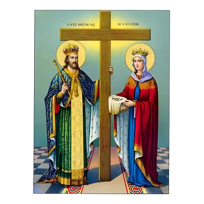 Εικόνα Ορθοδοξίας με περίγραμμα χρυσό σε ξύλο Φλαμουρίας  με  βάση Εικόνα Άγιοι Κωνσταντίνος και Ελένη Χειροποίητη Ελληνορθόδοξη , Κρεμαστή πλάκα βυζαντινής τέχνης, χριστιανική τέχνη Διάσταση 45x35 cm (17,7 x 13,8 ίντσες) INTRAEK-6294671126