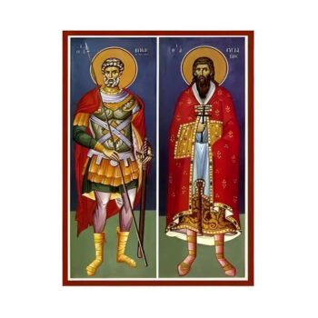 Εικόνα Ορθοδοξίας με περίγραμμα χρυσό σε ξύλο Φλαμουρίας  με  βάση Εικόνα Άγιοι Μηνάς και Ευστράτιος Χειροποίητη Ελληνορθόδοξη , Κρεμαστή πλάκα βυζαντινής τέχνης, χριστιανική τέχνη Διάσταση 45x35 cm (17,7 x 13,8 ίντσες) INTRAEK-6294671122 - Image 1