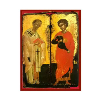 Εικόνα Ορθοδοξίας με περίγραμμα χρυσό σε ξύλο Φλαμουρίας  με  βάση Εικόνα Άγιοι Νικόλαος και Γεώργιος Χειροποίητη Ελληνορθόδοξη , Κρεμαστή πλάκα βυζαντινής τέχνης, χριστιανική τέχνη Διάσταση 45x35 cm (17,7 x 13,8 ίντσες) INTRAEK-6294671121 - Image 1