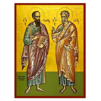 Εικόνα Ορθοδοξίας με περίγραμμα χρυσό σε ξύλο Φλαμουρίας με βάση Εικόνα Άγιοι Πέτρος και Παύλος Χειροποίητη Ελληνορθόδοξη , Κρεμαστή πλάκα βυζαντινής τέχνης, χριστιανική τέχνη Διάσταση 45x35 cm (17,7 x 13,8 ίντσες) INTRAEK-6294671110 - Image 1
