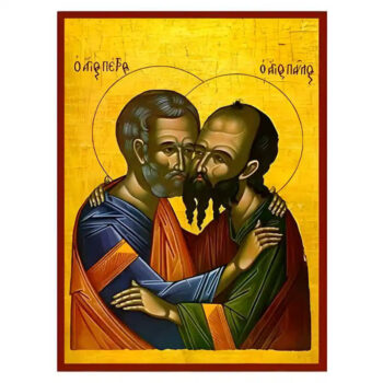 Εικόνα Ορθοδοξίας με περίγραμμα χρυσό σε ξύλο Φλαμουρίας  με  βάση Εικόνα Άγιοι Πέτρος και Παύλος Χειροποίητη Ελληνορθόδοξη , Κρεμαστή πλάκα βυζαντινής τέχνης, χριστιανική τέχνη Διάσταση 45x35 cm (17,7 x 13,8 ίντσες) INTRAEK-6294671108 - Image 1